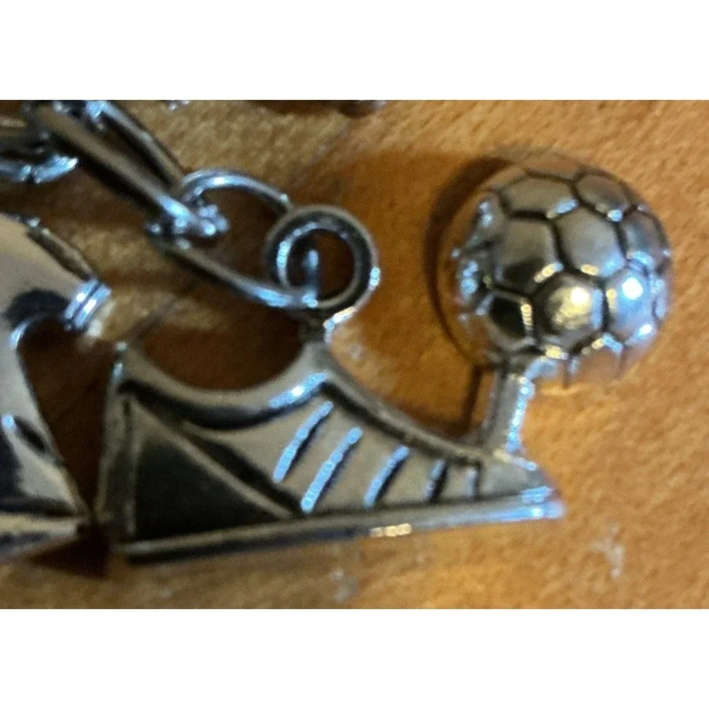Soccer Ball Keychain Silver Tone w/ Jersey I Love Soccer‎ I Heart Soccer Shoe